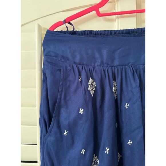 Anthropologie Blue White Hi-Low Midi Skirt Stretch Waist - Size 12 - Picture 5 of 8